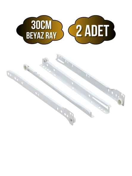 Beyaz Metal Çekmece Rayı Tekerlekli Mobilya Dolap Çekmece Rayı(BEYAZ)(TAKIM)(METAL) 30cm 30cm - 2 ADET ürün görseli 1
