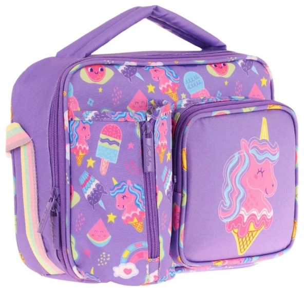Kaukko Kız Çocuk, Lila Pembe, Unicorn Desenli Isı Yalıtımlı Üç Bölmeli (Matara Cepli) Okul Beslenme Çantası L7224 ürün görseli 1