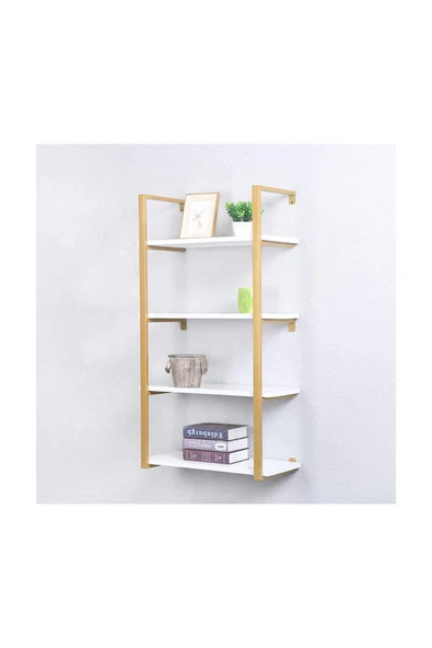 Hitit Dekorasyon Tasnia Gold Metal Ahşap Duvar Rafı 60cm 4 Katlı ürün görseli 1