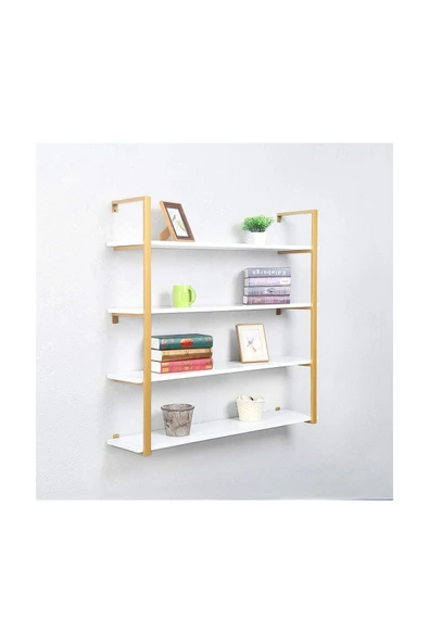 Hitit Dekorasyon Tasnia Gold Metal Ahşap Duvar Rafı 120cm 4 Katlı ürün görseli 1