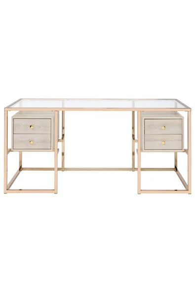 Hitit Dekorasyon Trinity Gold Metal & Ahşap & Cam Çalışma Masası ürün görseli 1