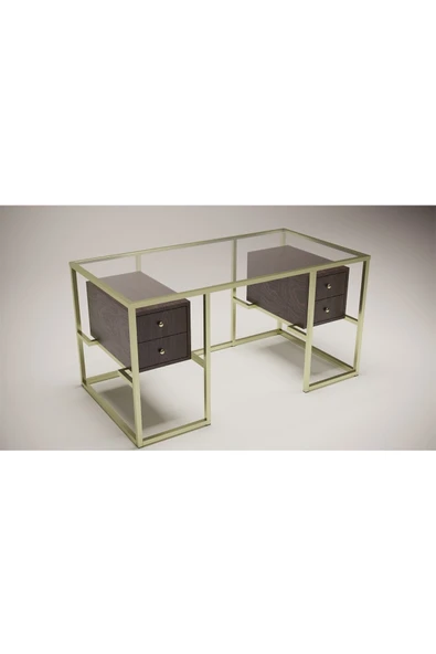 Hitit Dekorasyon Trinity Gold Metal & Ahşap & Cam Çalışma Masası ürün görseli 1