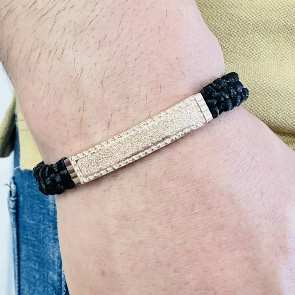 Gümüş Erkek Bileklik,14k Rose Altın Kaplama,sim Desen Isim Yazılabilir,şık Hediye ürün görseli 1