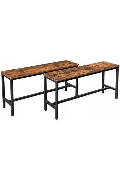 Hitit Dekorasyon Baro Siyah Metal Ahşap Bench 2 Adet ürün görseli 1