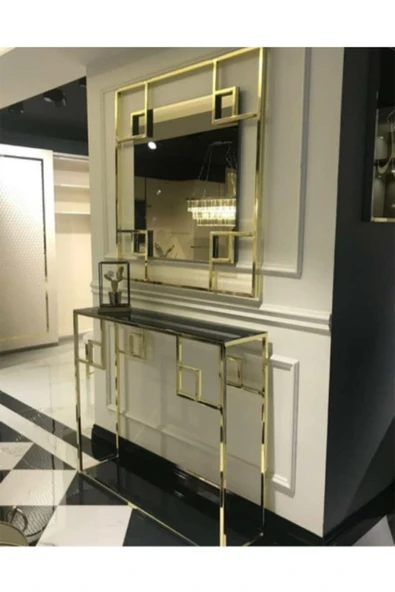 Hitit Dekorasyon Marisa Gold Dresuar&konsol Ayna Takım ürün görseli 1