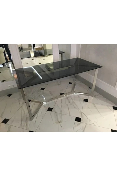 Hitit Dekorasyon Cton Paslanmaz Metal Cam Yemek Masası ürün görseli 1