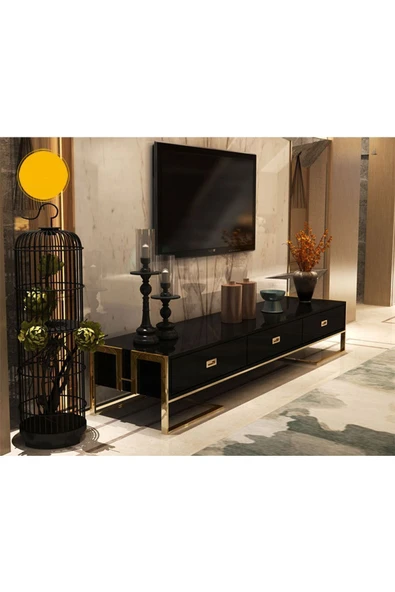 Hitit Dekorasyon Barbara Gold Metal Siyah Tv Ünitesi ürün görseli 1