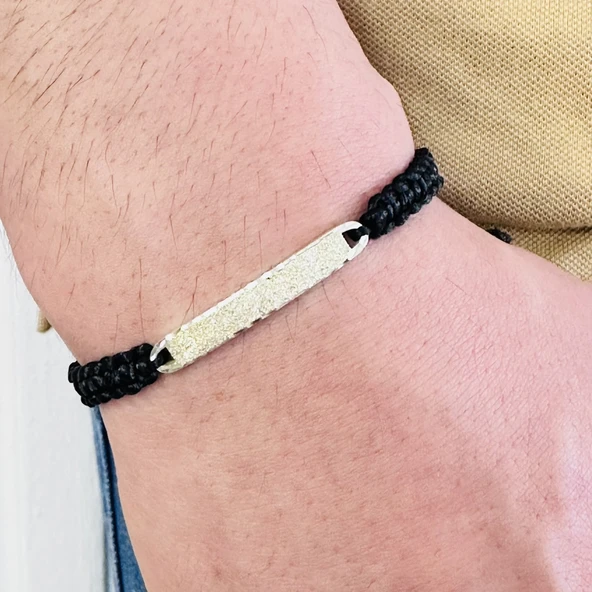 Gümüş Erkek Bileklik,14k Beyaz Altın Kaplama,sim Desen Isim Yazılabilir,şık Hediye ürün görseli 1