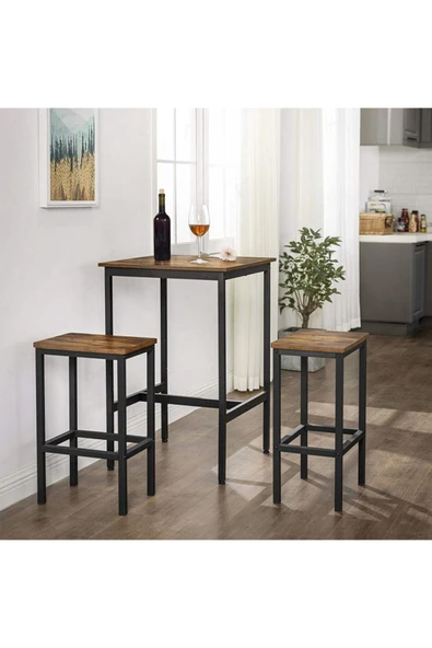 Hitit Dekorasyon Baro Siyah Metal Ahşap Yemek Masası Yüksek 60x60x90 ürün görseli 1