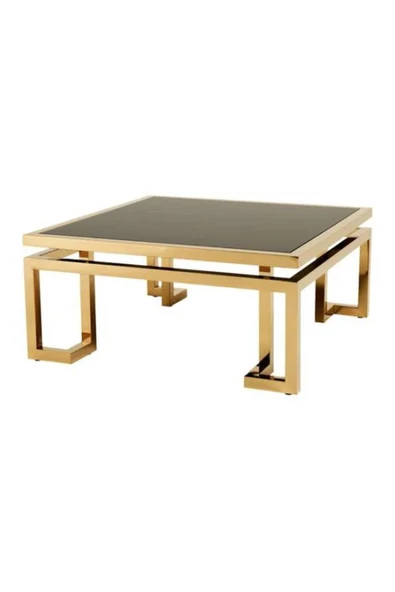 Hitit Dekorasyon Zao Gold Metal / Cam Kare Orta Sehpa ürün görseli 1