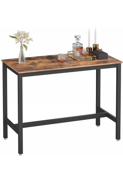 Hitit Dekorasyon Baro Siyah Metal Ahşap Yemek Masası Yüksek 120x60x90 ürün görseli 1