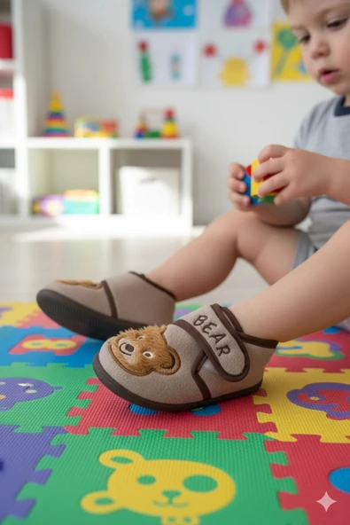 Soylu Yumuşak Nakışlı Erkek Çocuk Pandufu Kahverengi ürün görseli 1