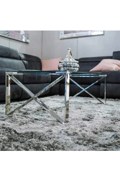Hitit Dekorasyon Fosca Paslanmaz Metal Orta Sehpa - Resim 3