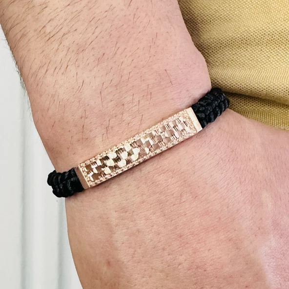Gümüş Erkek Bileklik,14k Rose Altın Kaplama,ışıltı Desen El Örgüsü Bileklik,şık Hediye ürün görseli 1