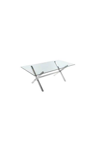 Hitit Dekorasyon Emili Paslanmaz Metal Cam Yemek Masası ürün görseli 1