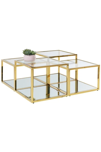 Hitit Dekorasyon Janet Gold Metal Dörtlü Orta Sehpa ürün görseli 1