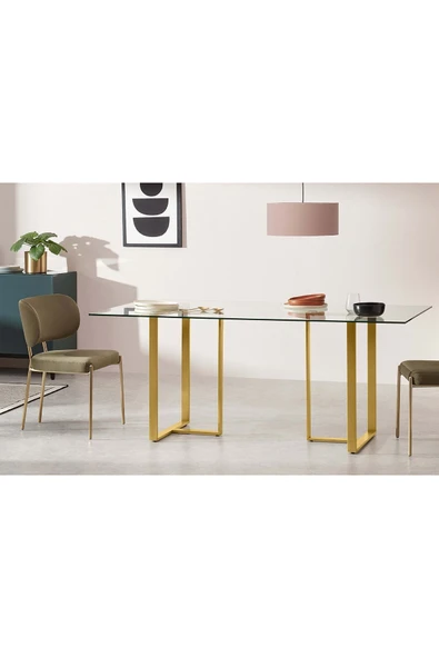 Hitit Dekorasyon Eva Gold Metal Yemek Masası ürün görseli 1