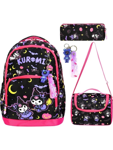 Kuromi Desenli Termal Beslenmeli Kalemlikli Üçlü İlkokul Öğrenci Çantası Seti Kuromi 117 ürün görseli 1