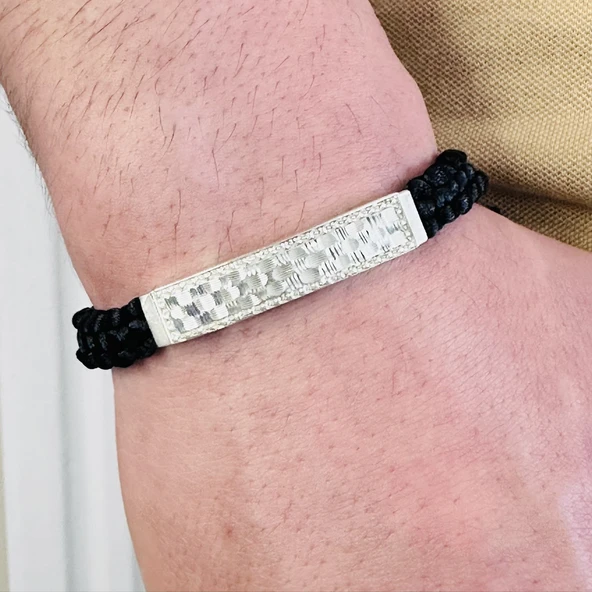 Gümüş Erkek Bileklik,14k Beyaz Altın Kaplama,ışıltı Desen El Örgüsü Bileklik,şık Hediye ürün görseli 1