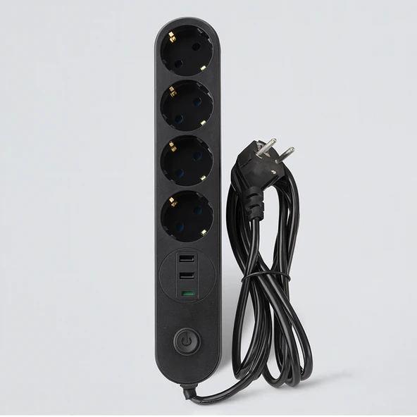 4 Prizli 3 USB Girişli Akım Korumalı Topraklı Golyat Grup Şarj Fiş Priz 2 Metre Uzatma Kablosu ürün görseli 1