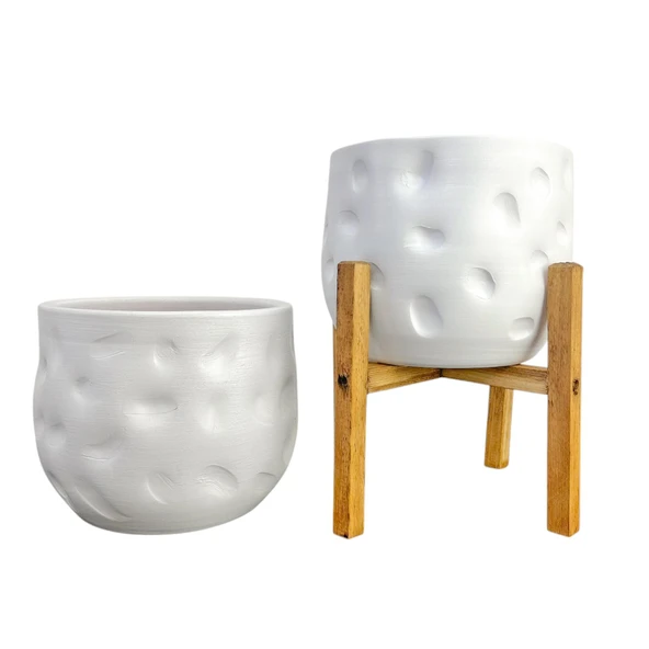 Bitki Tasarımı Ev Dekorasyon Aksesuar Beyaz Desenli Toprak Saksı Saksılık Salon Çiçeklik İkili Set Ayaksız - 4 Ayaklı 19 CM ürün görseli 1