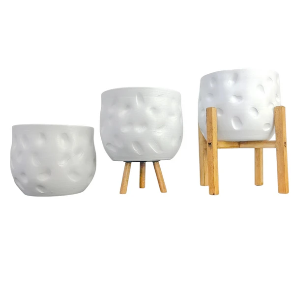 Bitki Tasarımı Ev Dekorasyon Aksesuar Beyaz Desenli Toprak Saksı Saksılık Salon Çiçeklik Üçlü Set 19 CM ürün görseli 1