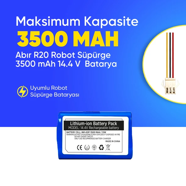 Abır R20 Robot Süpürge 3500 mAh 14.4 V  Batarya – Orjinal Uyumlu Uzun Ömürlü, Yüksek Performans Pil ürün görseli 1