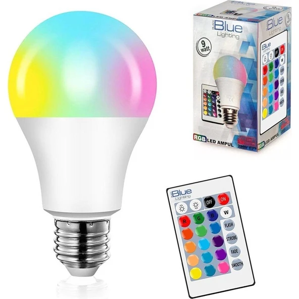 EC Shop Rgb LED Ampül 220V 9W E27 Kumandalı Animasyonlu Black Blue Lıghtıng ürün görseli 1