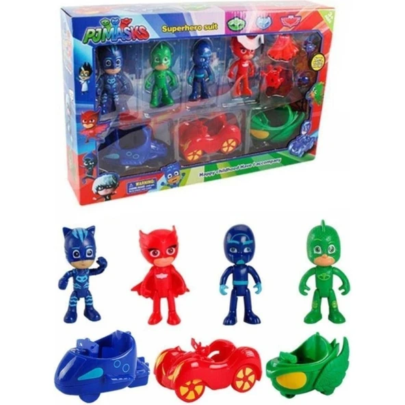 Pj Masks Pj Maskeliler Maskeliler Figür Karakter Arabalı Oyuncak Araç Seti 7 Parça ürün görseli 1