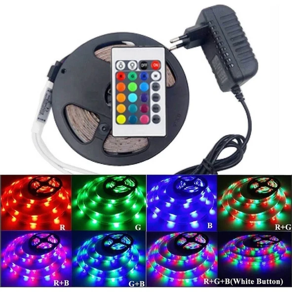 EC Shop LED Animasyonlu Tak Çalıştır Kumandalı Trafolu Rgb Şerit Işık Aydınlatma 5 Metre ürün görseli 1