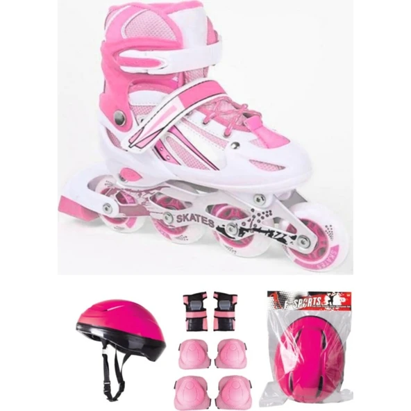 Asya Oyuncak Çift Sıra Ayarlanabilir Alıştırma Pateni + Kask + Dizlik Seti (Pembe 38-41) ürün görseli 1