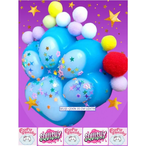 Elite Fufu Squishy Kedi Patisi Simli Yıldız Boncuklu Mavi Sukuşi Oyuncak Cat Pati Esnek 35CM Uzar 1 Adet ürün görseli 1