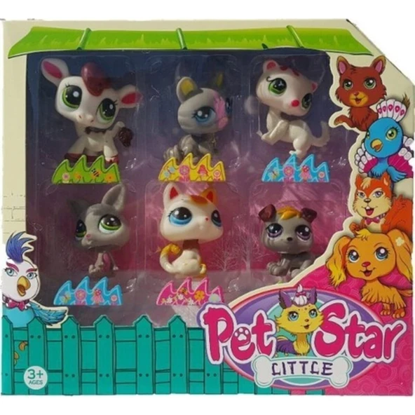Can Ali Toys Littlest Pet Shop Neşeli Minişler 6'lı Miniş Ailesi Oyuncak Pet Star Little Minişler Beyazlı Grili Miniş Ailesi ürün görseli 1