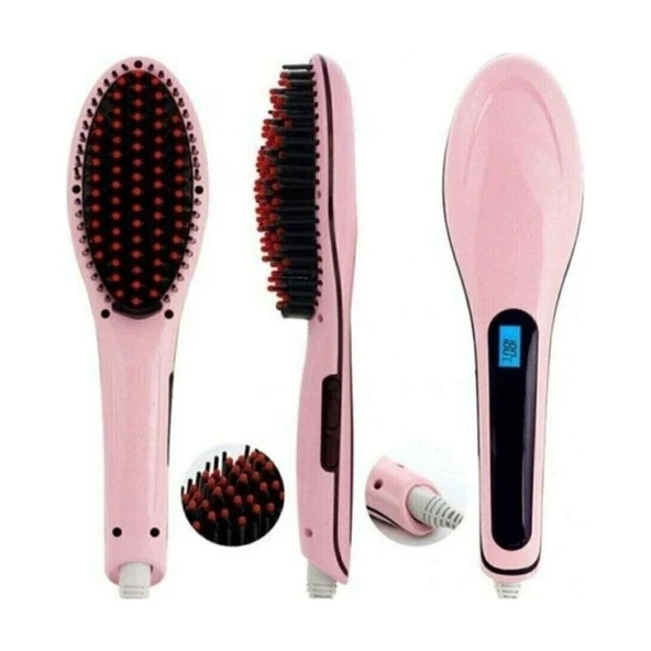 Aktif Market Elektrikli Saç Düzleştirici Tarak Fast Hair Straightener Pratik Pembe Saç Kurutma Tarağı ürün görseli 1