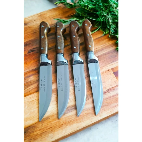 SWENCRAFT Sürmene Mutfak Sebze Et Ekmek Bıçak Seti 4'lü Çeyiz Seti Ahşap Ceviz Sap 22 cm ürün görseli 1