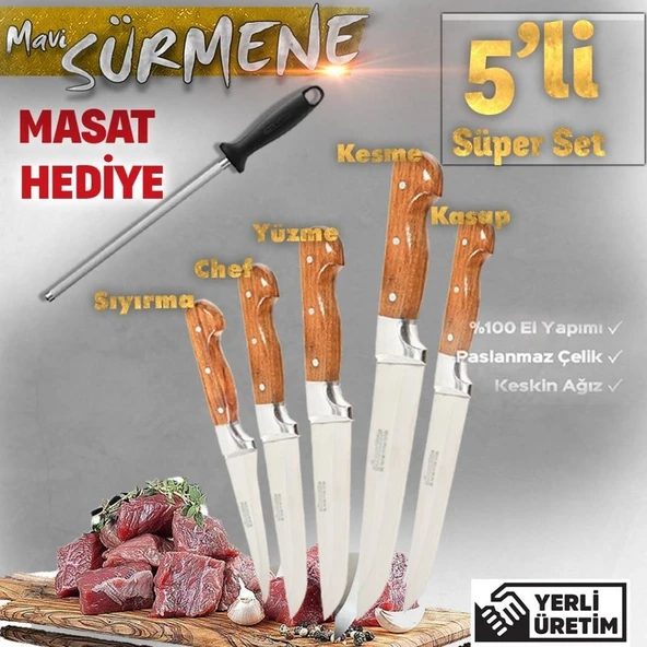 Sürmene 5'li Ahşap Sürmene Bıçak Seti - Resim 2