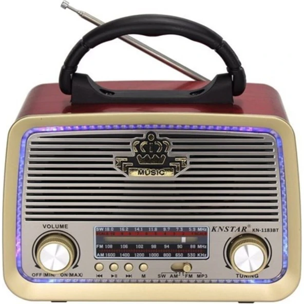 Knstar 1183BT Usb/sd/mp3/bluetooth LED Işıklı Şarjlı Nostaljik Radyo ürün görseli 1
