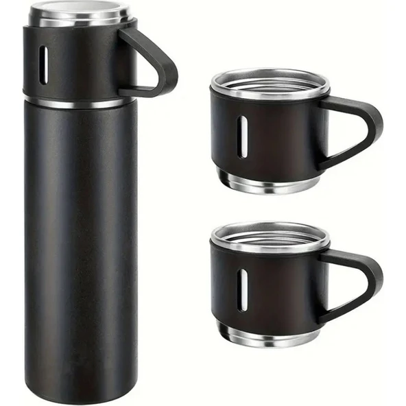 Layfhex Paslanmaz Çelik 12 Saat Sıcak Soğuk 500 ml Bardaklı Termos Siyah ürün görseli 1