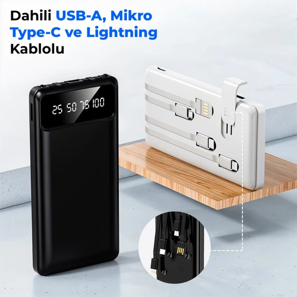 Acl PW-82 10.000mAh Powerbank Çoklu Şarj Kablolu Taşınabilir Şarj Cihazı ürün görseli 1
