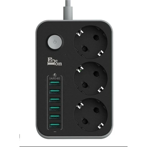 Paleon USB Port Çoklu Şarj Istasyonu Priz Çoğaltıcı 6 USB Girişi 3.4A ve 3 Priz ürün görseli 1