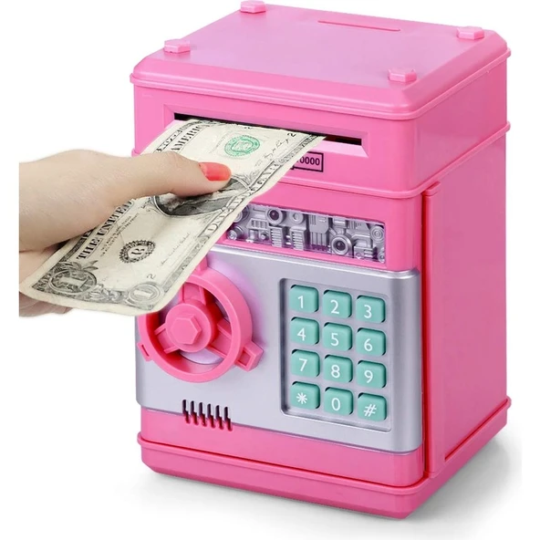 Mj Toys Pembe Elektronik Şifreli Kumbara Atm Görünümlü Hediyelik Finansal Yönetim Öğretici Kumbara Para Kasası ürün görseli 1