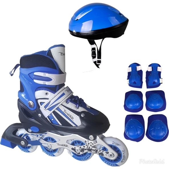 Asya Oyuncak Çift Sıra Ayarlanabilir Alıştırma Pateni + Kask + Dizlik Seti (Mavi 34-37) ürün görseli 1