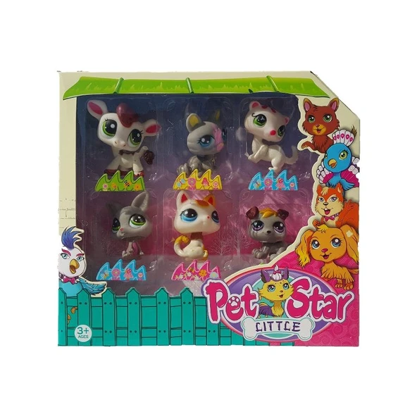 Littlest Pet Shop Neşeli Minişler 6'lı Miniş Ailesi Oyuncak Pet Star Little Minişler Beyazlı Grili Miniş Ailesi ürün görseli 1