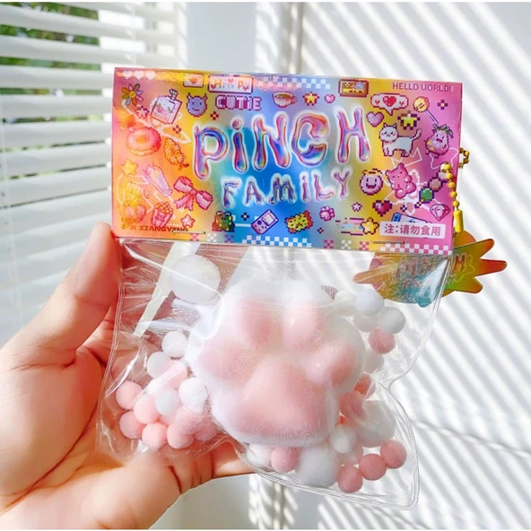Queviliy Kedi Patisi-Taba Sukuşi - Squishy Pati- Tüylü Pati - Oyuncak (Pembe) ürün görseli 1