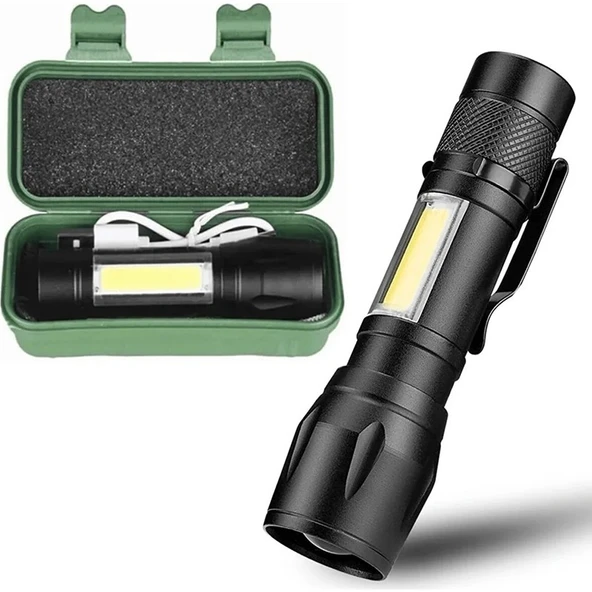 OEM Ultra Güçlü USB Şarjlı El Feneri Kutulu Kamp Feneri Avcılık Feneri ürün görseli 1