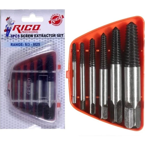 Rico 6 Parça Ters Klavuz Kırılmış Vida Civata Sökme Seti ürün görseli 1