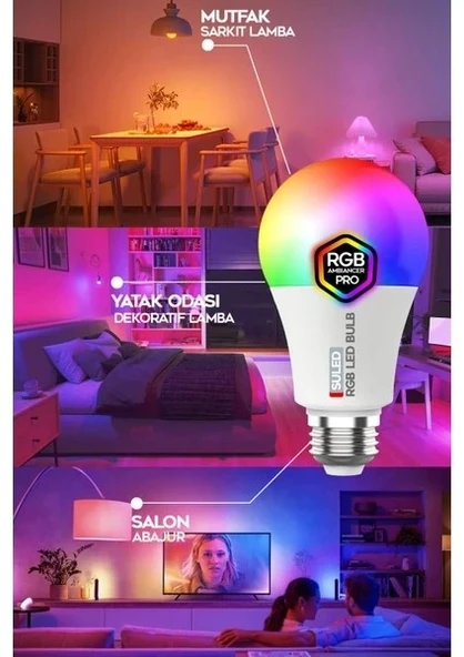 Rgb LED Ampül Kumandalı Ambiyans Aydınlatma Tasarruflu Lamba Renk Değiştiren LED Işık ürün görseli 1