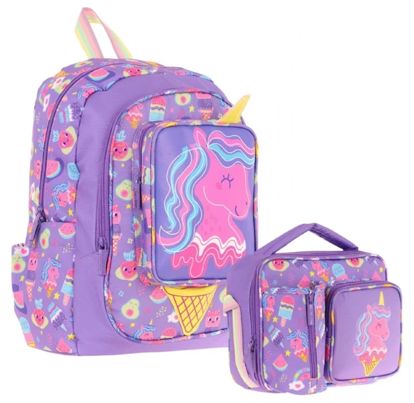 Kaukko Kids Unicorn Detaylı Okul Çantası (L5224) ve Thermo Beslenme Çantası (L7224) Seti - Kız Çocuk ürün görseli 1