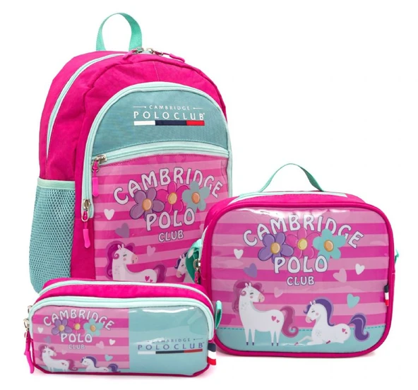 Cambridge Polo Club Minimal Unicorn Temalı 3'lü Kız Çocuk İlkokul Çanta Seti - Pembe - PLCAN2130 ürün görseli 1