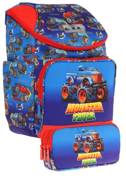Kaukko Kırmızı Mavi, Monster Truck, Erkek Çocuk Okul Çantası ve Kalem Çantası Seti - L5257+L8257 ürün görseli 1